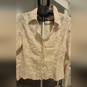 Vintage Johnny Cotton Floral Button-Up Shirt with Eyelet & Ruffle, Made in India